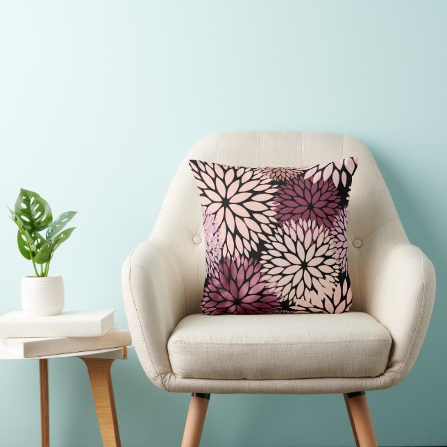 Modern Pink Maroon Dahlia Floral Cushion (Chair)