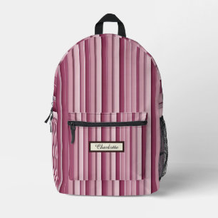 Modern Pink Mauve Striped Personalised Backpack