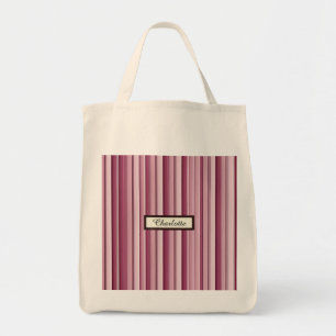 Modern Pink Mauve Striped Personalised Grocery Tote Bag