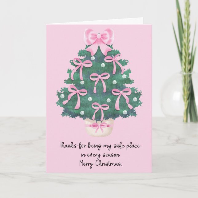 Modern Pink Merry Christmas Folded Holiday Card (Front)