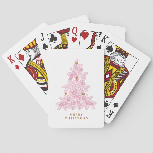 Modern Pink Merry Christmas Tree Playing Cards (Back)