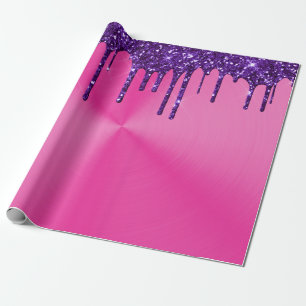 Modern Pink Metal Purple Glitter Drips Wrapping Paper