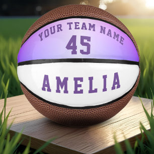 Modern Pink Metallic Player Team Name Number Mini Basketball