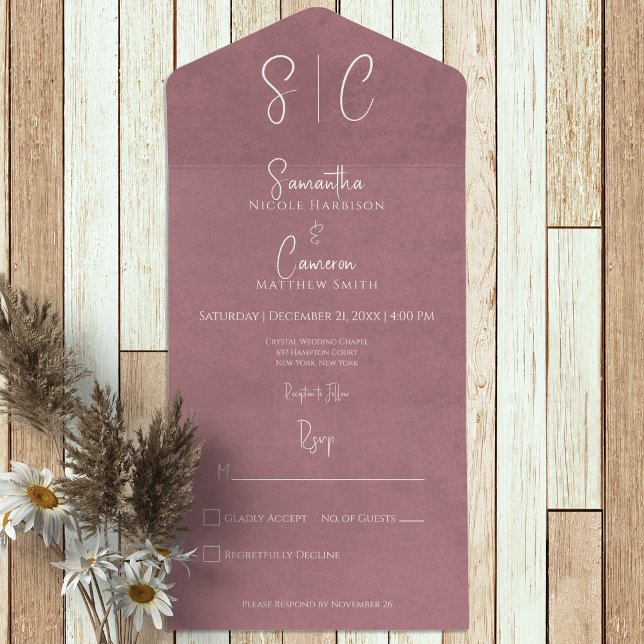 Modern Pink Minimal Monogram No Dinner All In One Invitation (Creator Uploaded)