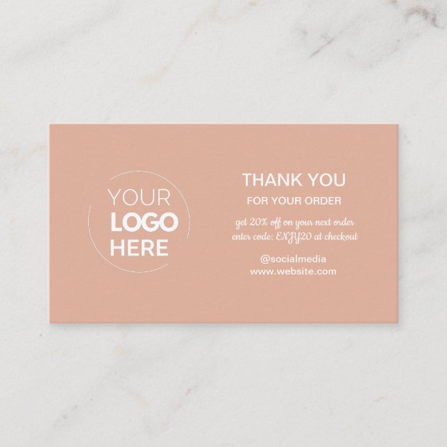Modern Pink Minimalist Logo Order Thank You Business Card (Front)