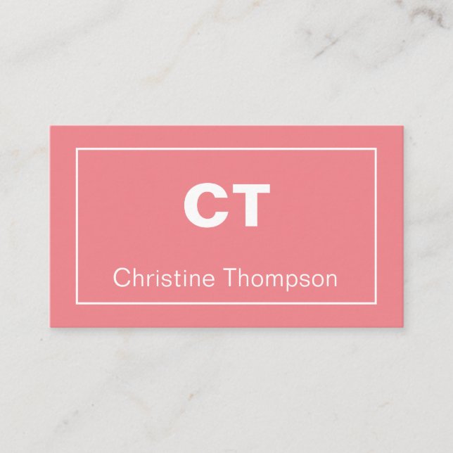 Modern Pink Minimalist Name and Initials  Business Card (Front)