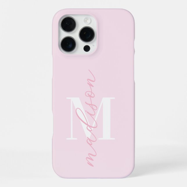Modern Pink Minimalist Script Monogram iPhone Case (Back)