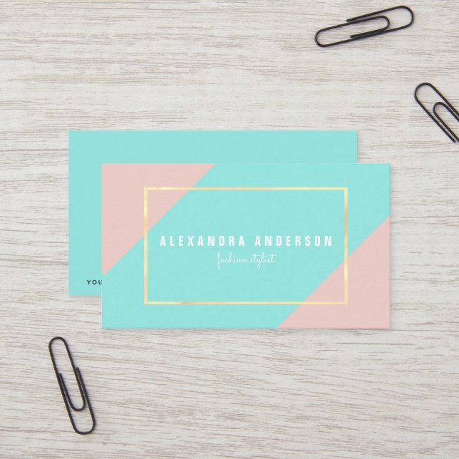 Modern Pink & Mint Green Business Card (Front/Back In Situ)