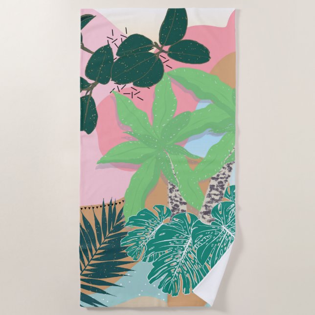 Modern Pink Mint Tropical Foliage Creative design Beach Towel (Front)