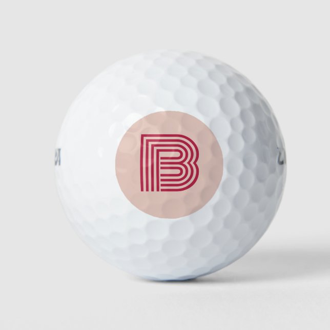 Modern Pink Monogram Initial Personalised  Golf Balls (Front)