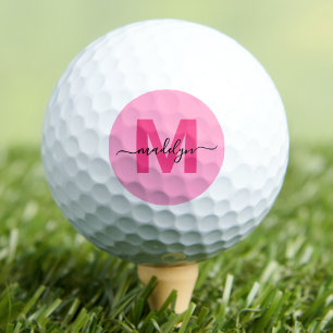 Modern Pink Monogram Initials Personalised Golf Balls