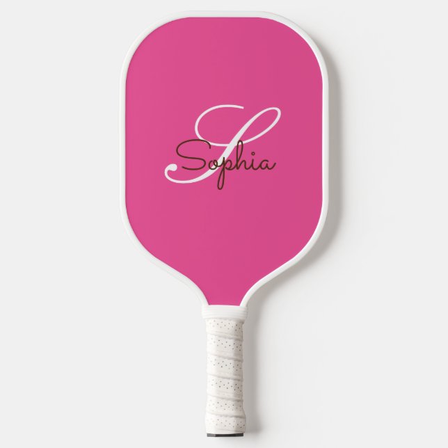 Modern Pink Monogram Personalised Name  Pickleball Paddle (Front)