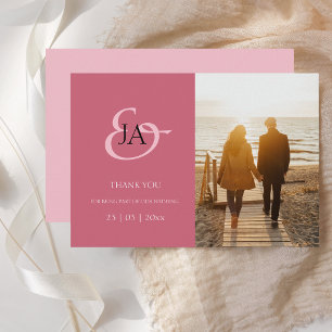 Modern Pink Monogram Photo Wedding Thank You