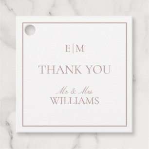Modern Pink Monogram Thank You Script Wedding Favour Tags