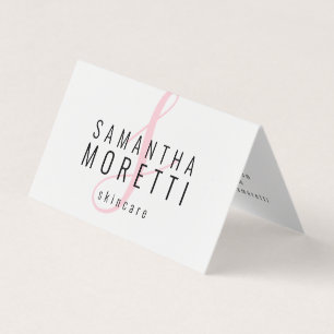 Modern Pink Monogram Typography Skincare Business Card