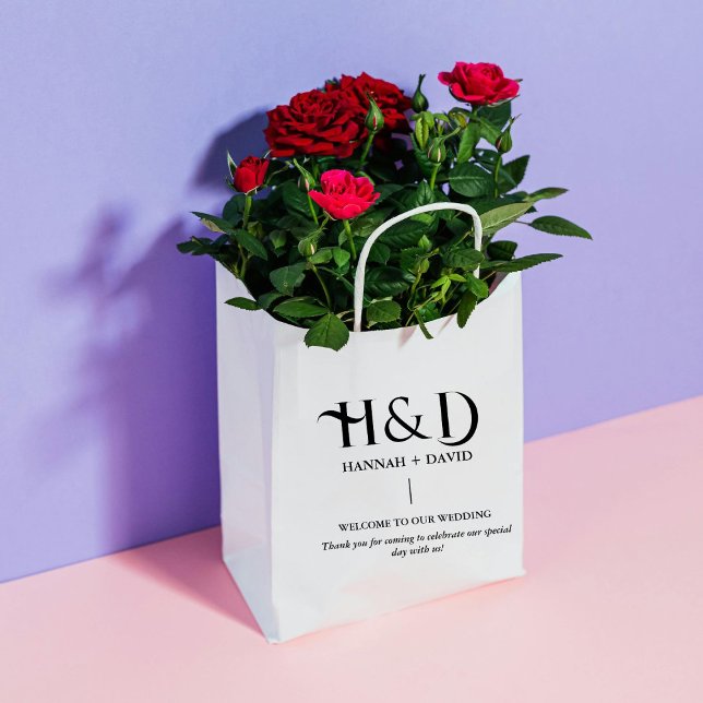 Modern Pink Monogram Wedding Welcome Guest  Medium Gift Bag (Creator Uploaded)