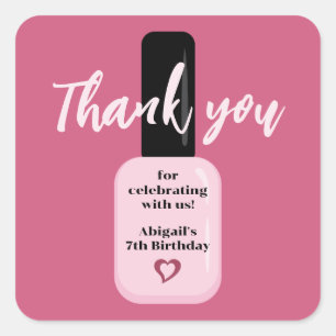 Modern Pink Nail Polish Thank You Birthday Square Sticker
