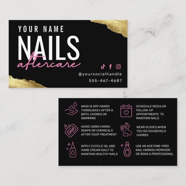 Modern Pink Nails Aftercare Card (Front/Back)