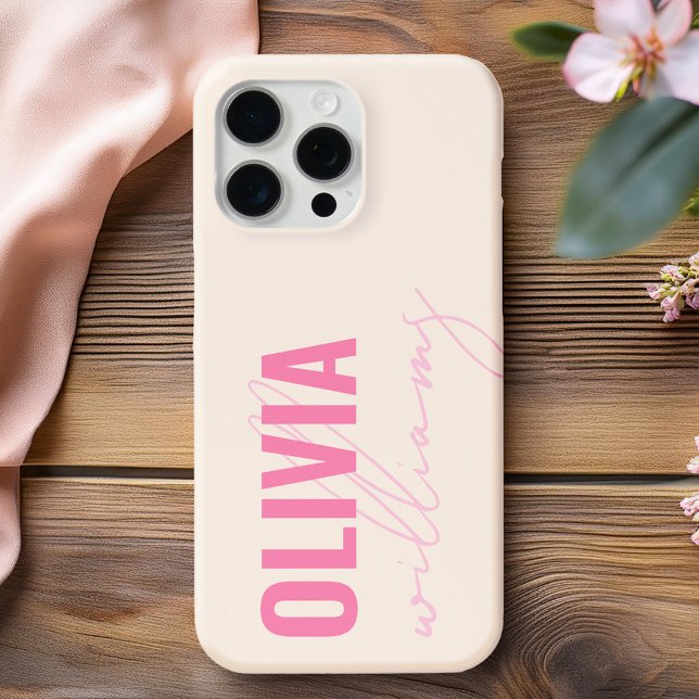 Modern Pink Name Monogram Case-Mate iPhone Case (Creator Uploaded)