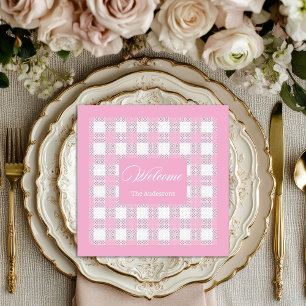 Modern Pink Napkins Personalised Plaid Accent