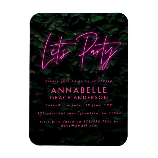 Modern pink neon foliage lets party contemporary   magnet (Vertical)