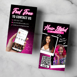 Modern Pink Neon Hair Stylist Instagram Photo Business Card