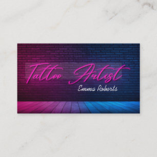 Modern Pink Neon & Smoke Tattoo Artist  Business C Business Card