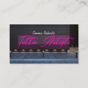 Modern Pink Neon & Smoke Tattoo Artist Business Card