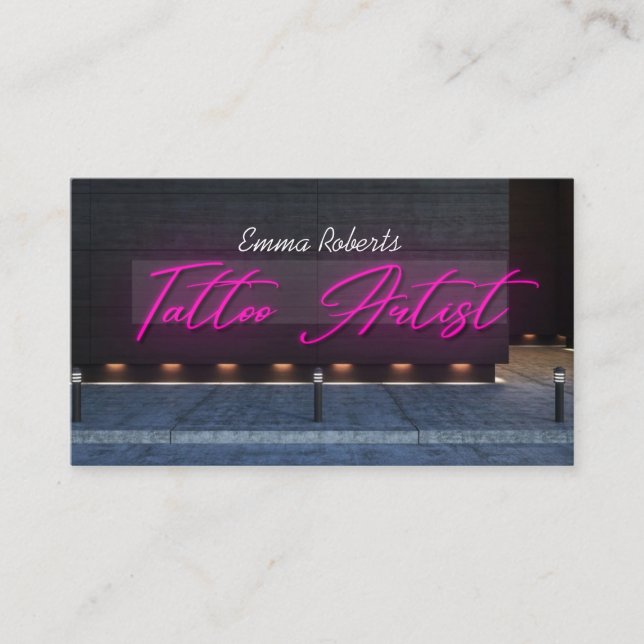 Modern Pink Neon & Smoke Tattoo Artist  Business Card (Front)