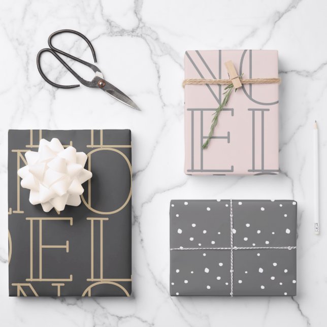 Modern Pink NOEL Wrapping Paper Sheets (Front)