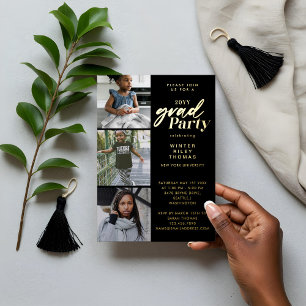 Modern Pink Now & Then 3 Photo Graduation Party