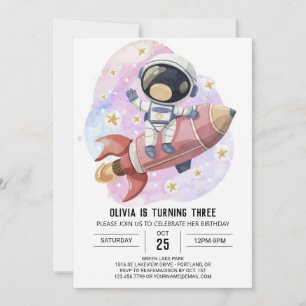Modern Pink Odyssey Astronaut Birthday Invitation