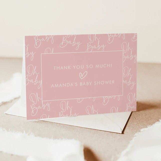 Modern Pink Oh Baby Simple Baby Shower Folded Thank You Card (Creator Uploaded)