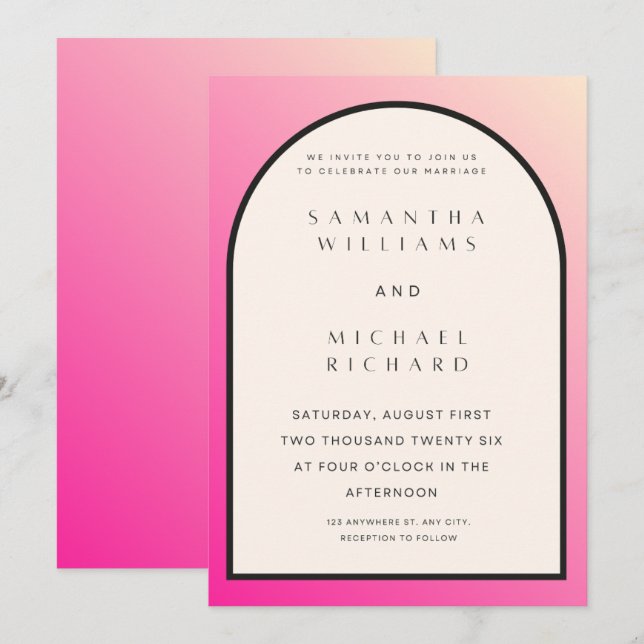 Modern Pink Ombre Arch Wedding Invitation - Custom (Front/Back)