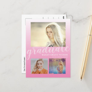 Modern Pink Ombre Girly Graduate Graduation Party Postcard
