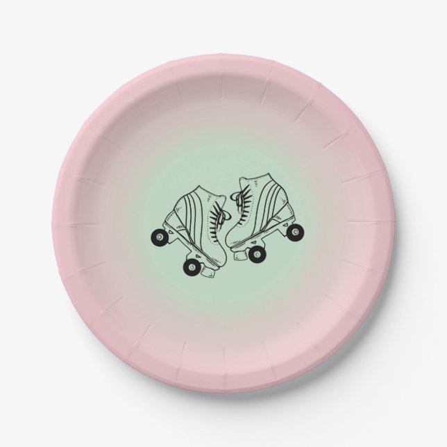 Modern Pink Ombre Roller Skating Paper Plate (Front)
