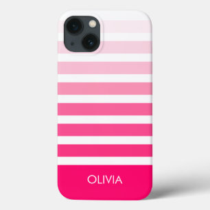 Modern Pink Ombre Striped Personalised Name iPhone 13 Case