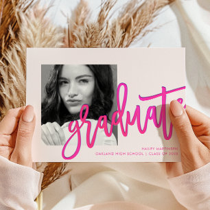 Modern Pink Ombre Typography Photo Grad Party Invitation