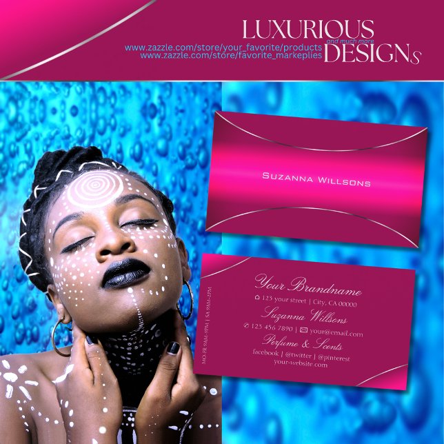 Modern Pink Ombre with Silver Border Professional Business Card (Creator Uploaded)