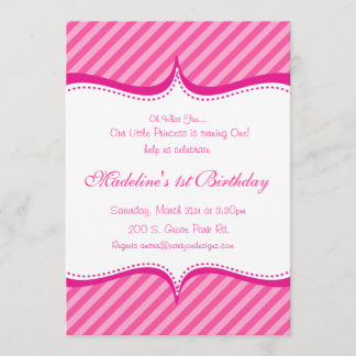 Modern Pink on Hot Pink Stripe Princess Invitation