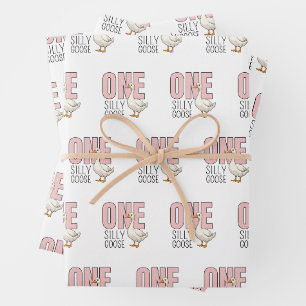 Modern Pink One Silly Goose First Birthday Wrapping Paper Sheet
