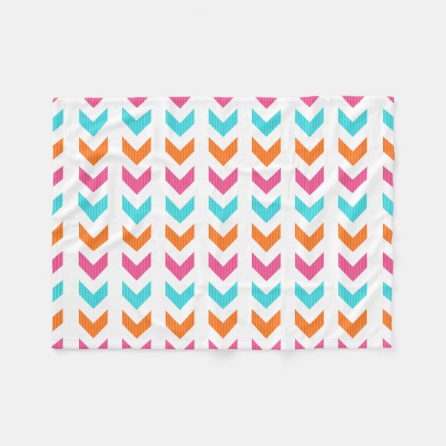 Modern Pink, Orange, Aqua Geometric Arrow Pattern Fleece Blanket (Front (Horizontal))