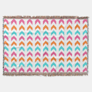 Modern Pink, Orange, Aqua Geometric Arrow Pattern Throw Blanket
