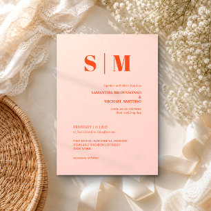 Modern pink orange Earth Tone Colour Wedding Invitation