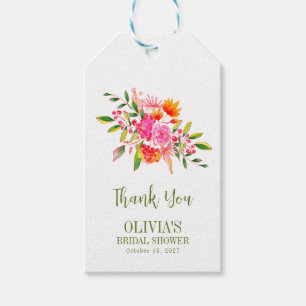 Modern Pink Orange Floral Bridal Shower Custom Gift Tags
