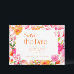 Modern Pink Orange Flowers Simple Wedding Save The Date<br><div class="desc">Modern Pink Orange Flowers Simple Wedding Save the Date</div>