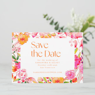 Modern Pink Orange Flowers Simple Wedding Save The Date