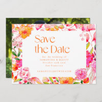 Modern Pink Orange Flowers Wedding Photo Back