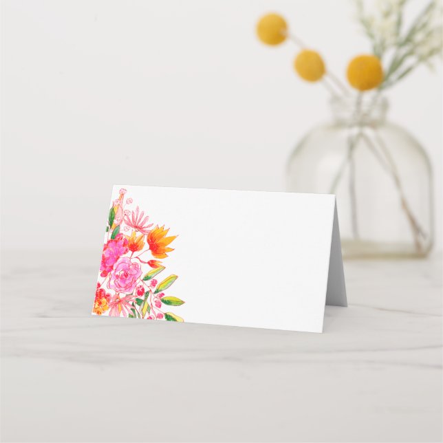 Modern Pink Orange Flowers Wedding Welcome Place Card (Front)