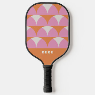 Modern pink orange geometric retro personalised  pickleball paddle